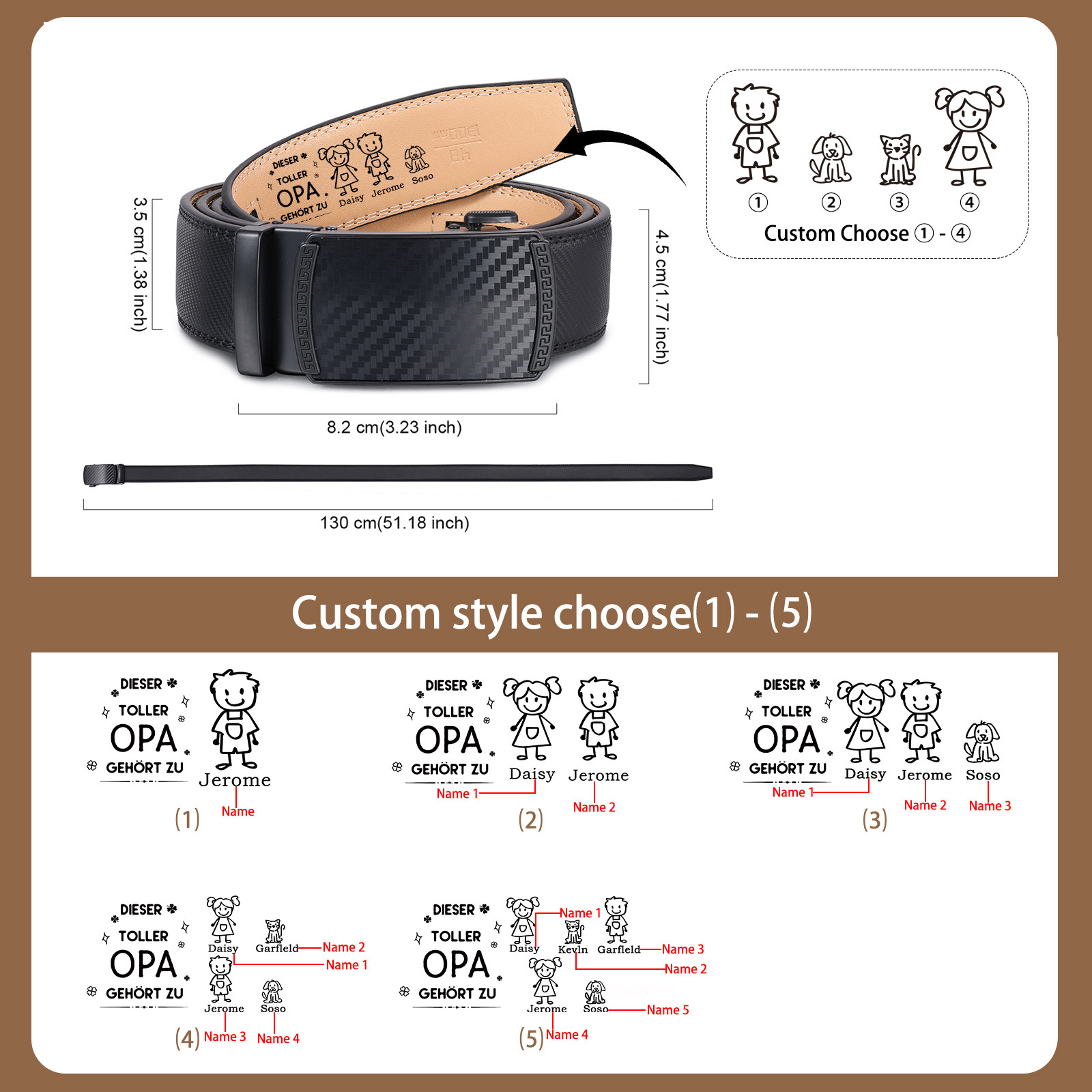 Personalisierter Gürtel für Opa – Individuell gravierter Herrengürtel aus echtem Leder Geschenk