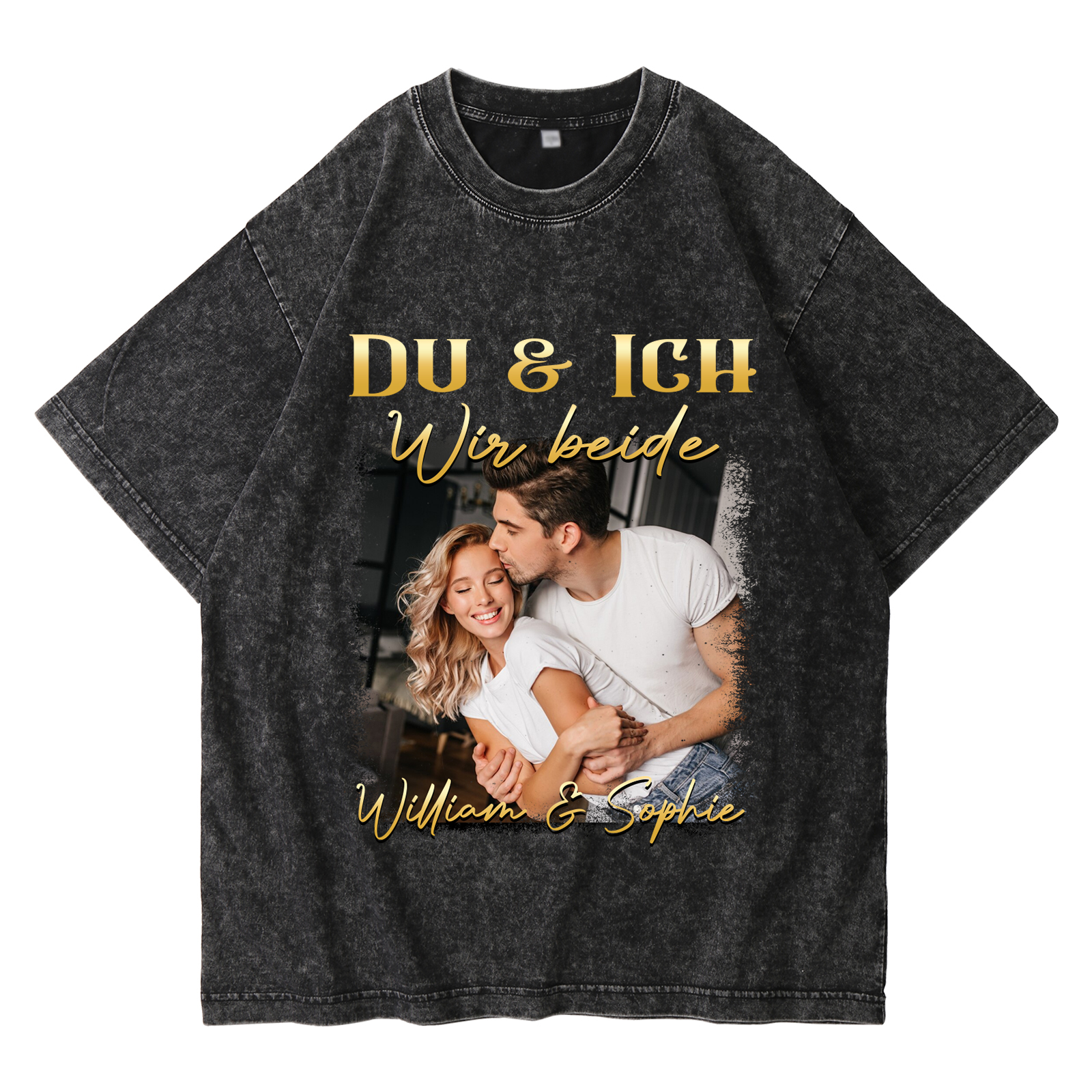Personalisierte 2 Namen & Foto Liebespaar Schwarz Partner T-Shirts Zeige deine Liebe mit Stil