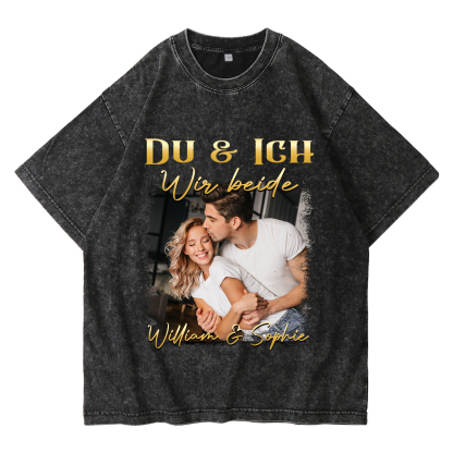 Personalisierte 2 Namen & Foto Liebespaar Schwarz Partner T-Shirts Zeige deine Liebe mit Stil