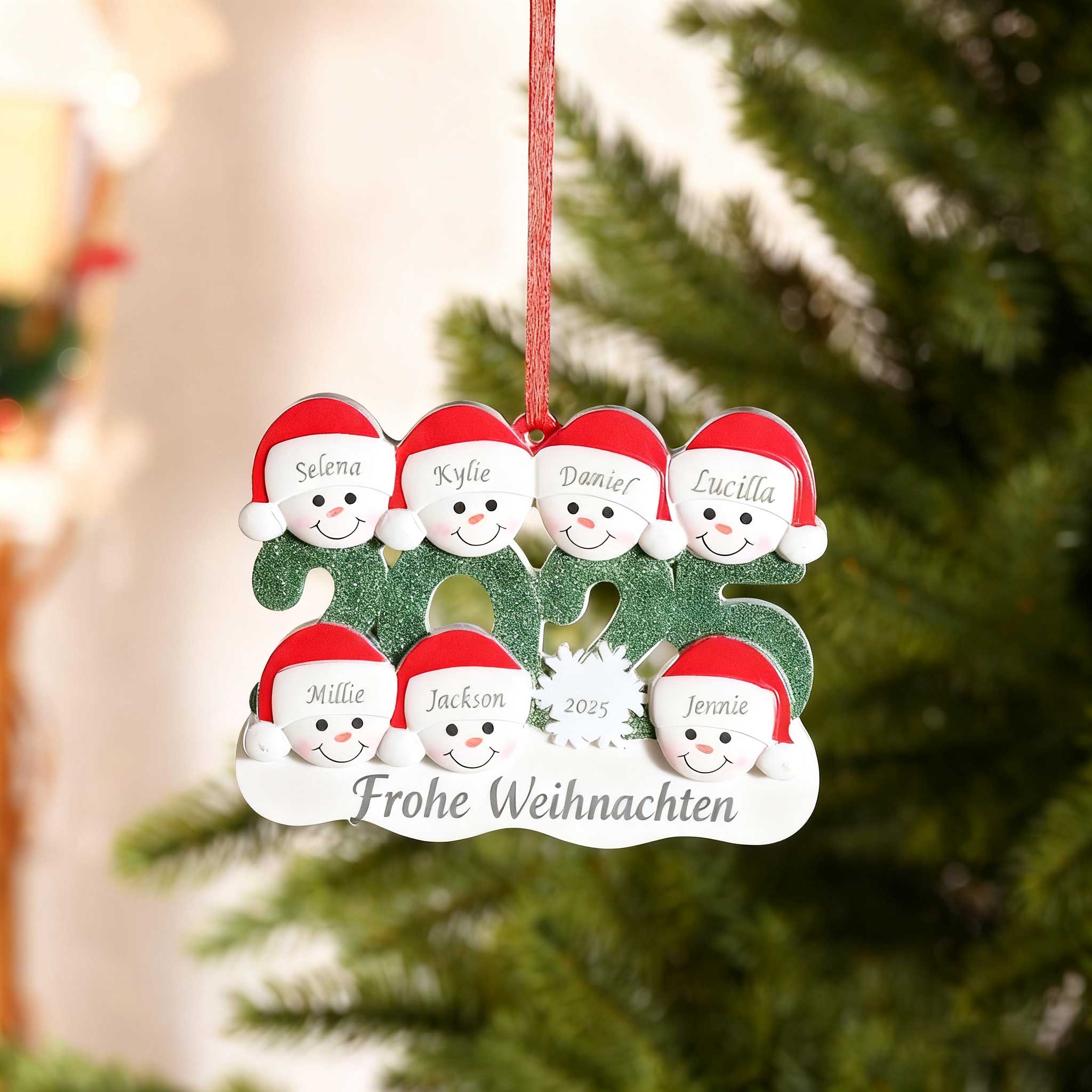 2025 Schneemann Schneeflocke Weihnachtsanhänger personalisierte — "Frohe Weihnachten"