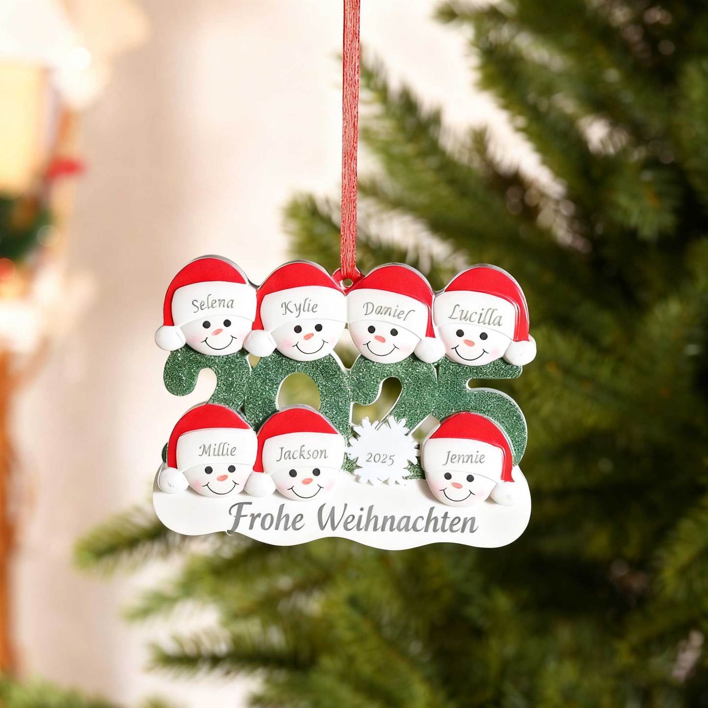 2025 Schneemann Schneeflocke Weihnachtsanhänger personalisierte — "Frohe Weihnachten"