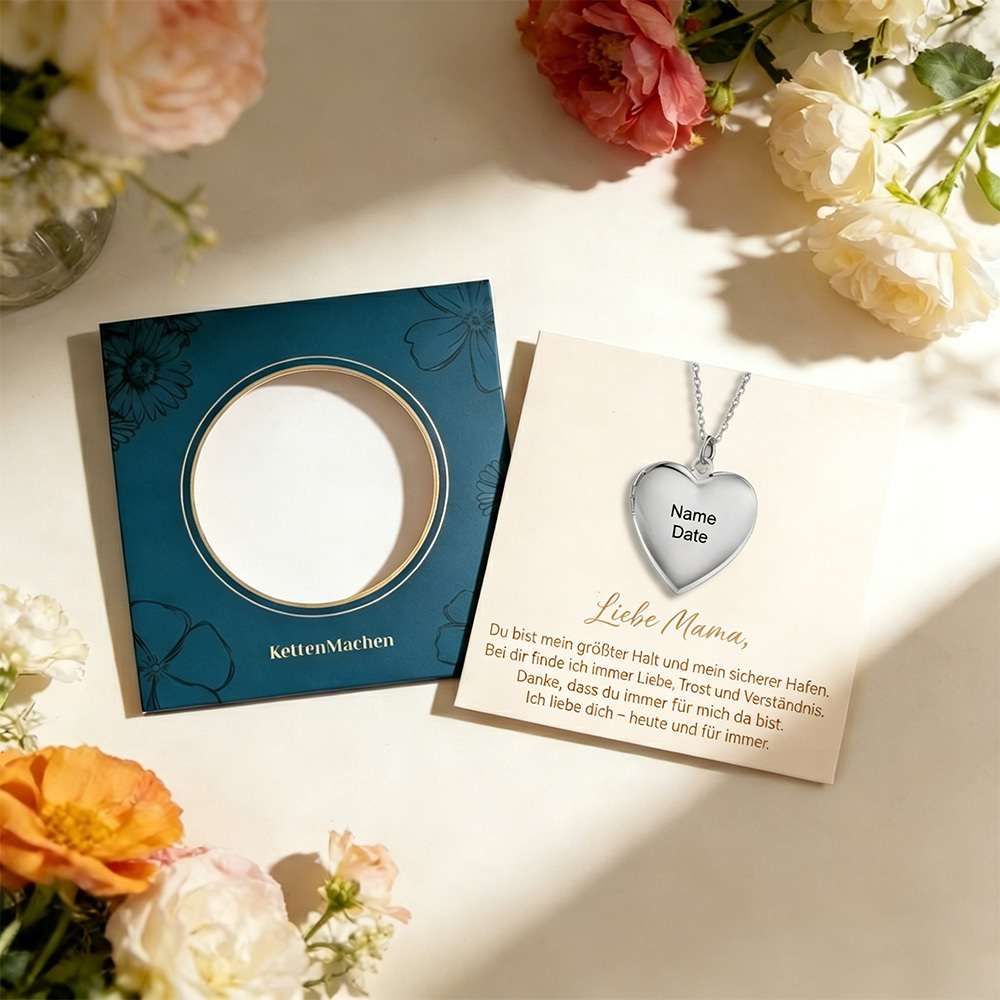 Personalisierte 2 Fotos & Name & Datum Herz Halskette 