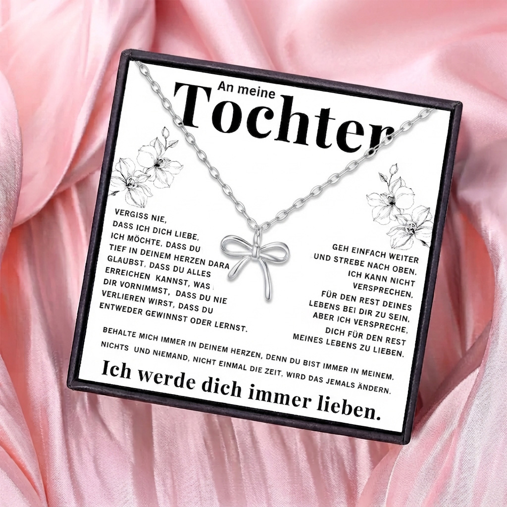 925 Sterling Silber Schleifen Halskette mit Grußkarte & Box – An meine Tochter – Ein liebevolles Geschenk für Tochter