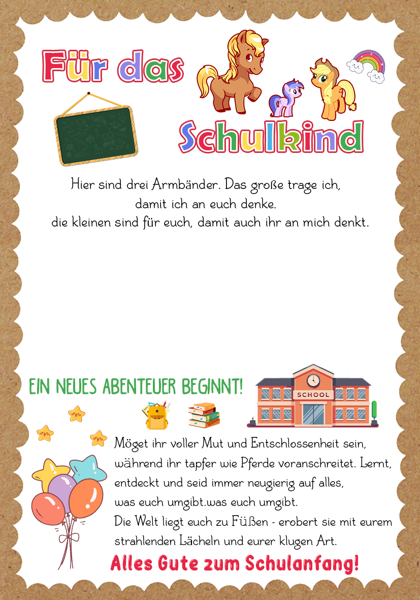 Pferd Armbänder Set mit 3 Ketten Für das Schulkind Die Welt liegt euch zu Füßen-erobert sie mit eurem strahlenden Lächeln und eurer klugen Art Schulanfang Geschenk mit Nachrichtenkarte