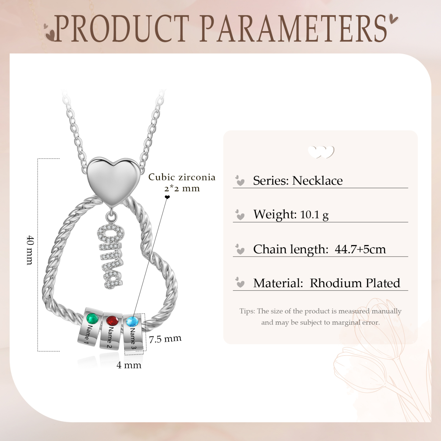 Personalisierte 3 Namen Herz Halskette mit 3 Geburtssteinen - Du machst meine Well bunter. Oma Schön, dass es Dich gibt - Geschenk mit Nachrichtenkarte