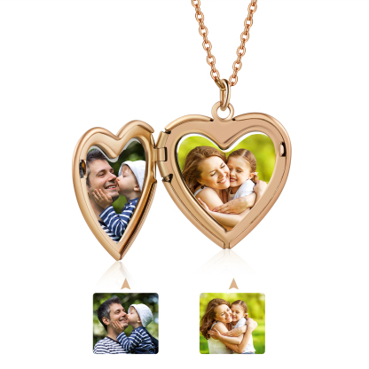 Personalisierte 2 Fotos & Geburtsblume & Name Feine Herz Halskette