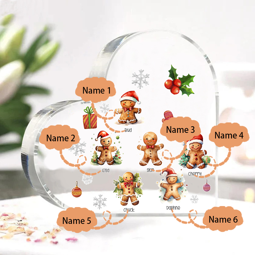 Personalisierte 6 Namen Lebkuchenmann Familie Weihnachten Acryl-Deko-Schreibtischdekoration