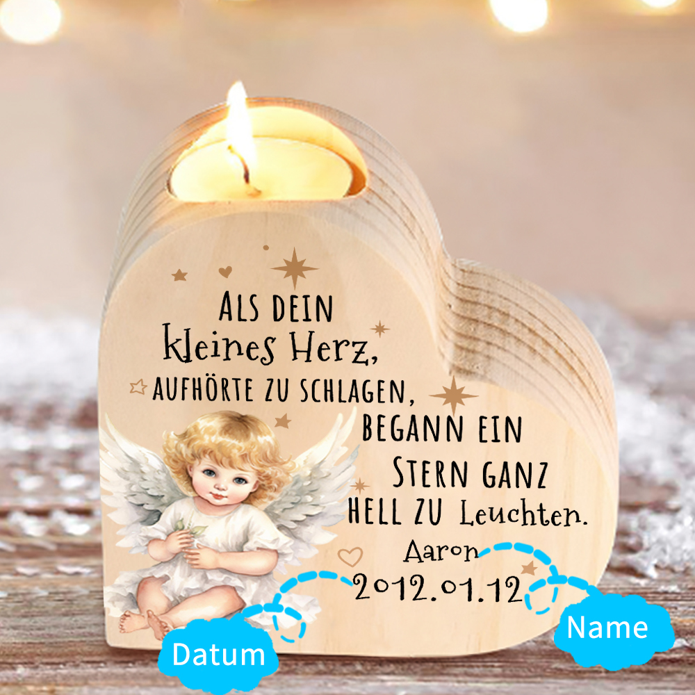 Personalisierter Name & Datum -Als dein kleines Herz, aufhörte zu schlagen, begann ein Stern ganz hell zu leuchten- Trauer Herzform Kerzenhalter für Sternenkinder