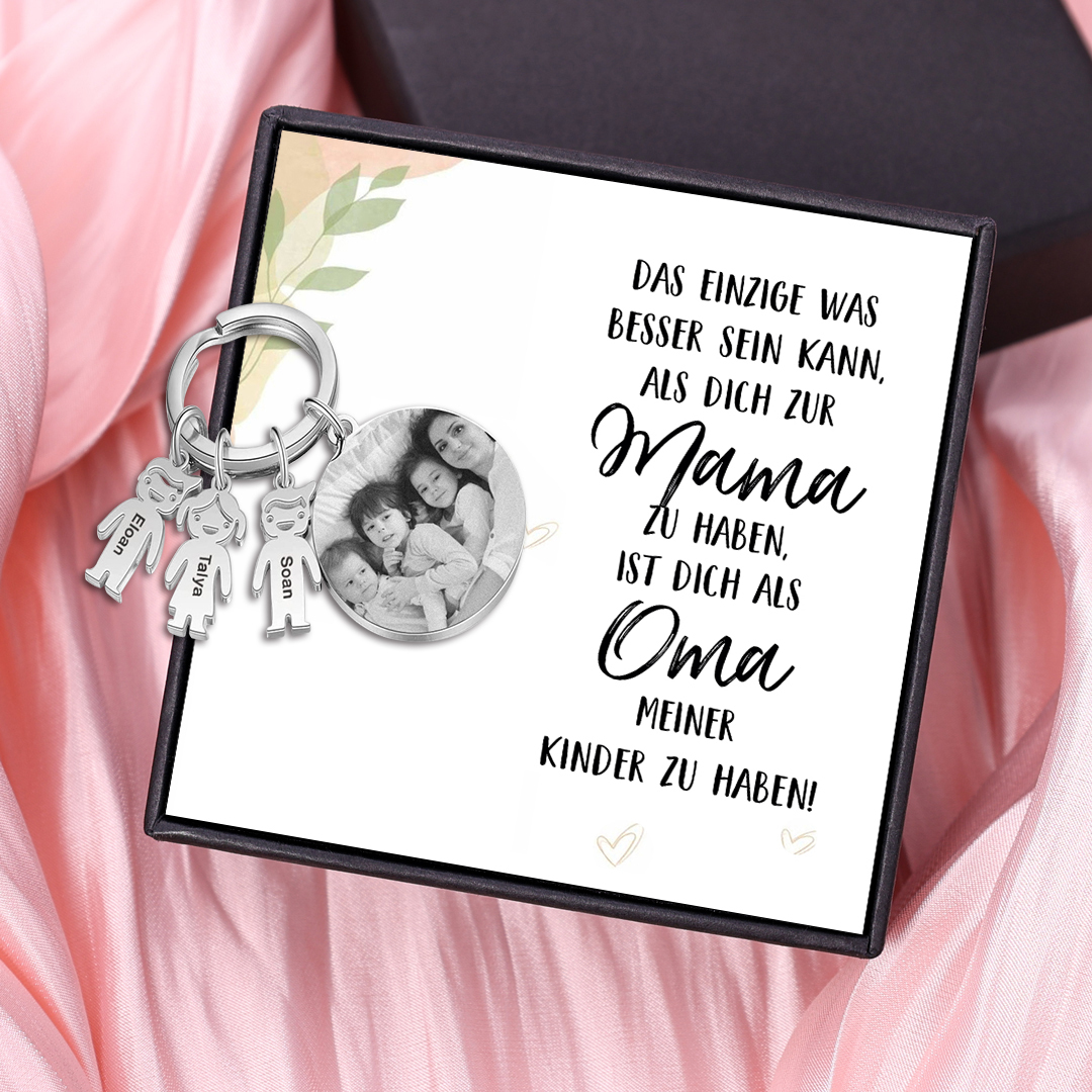 Personalisierter 3 Namen & 1 Foto & 1 Text Schlüsselanhänger-Das Einzige, was besser ist, ist dich als Oma meiner Kinder zu haben-Geschenk mit Nachrichtenkarte