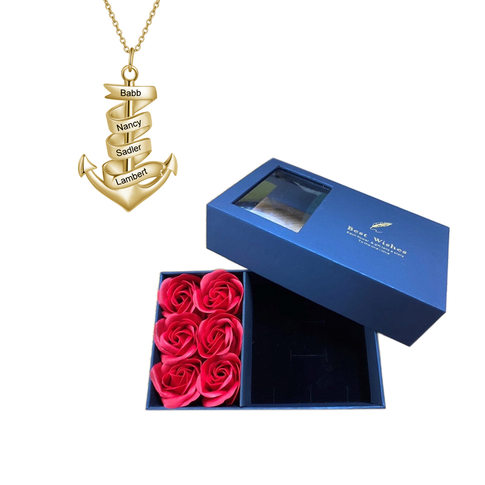 925 Sterling Silber Personalisierte 4 Namen Anker Halskette