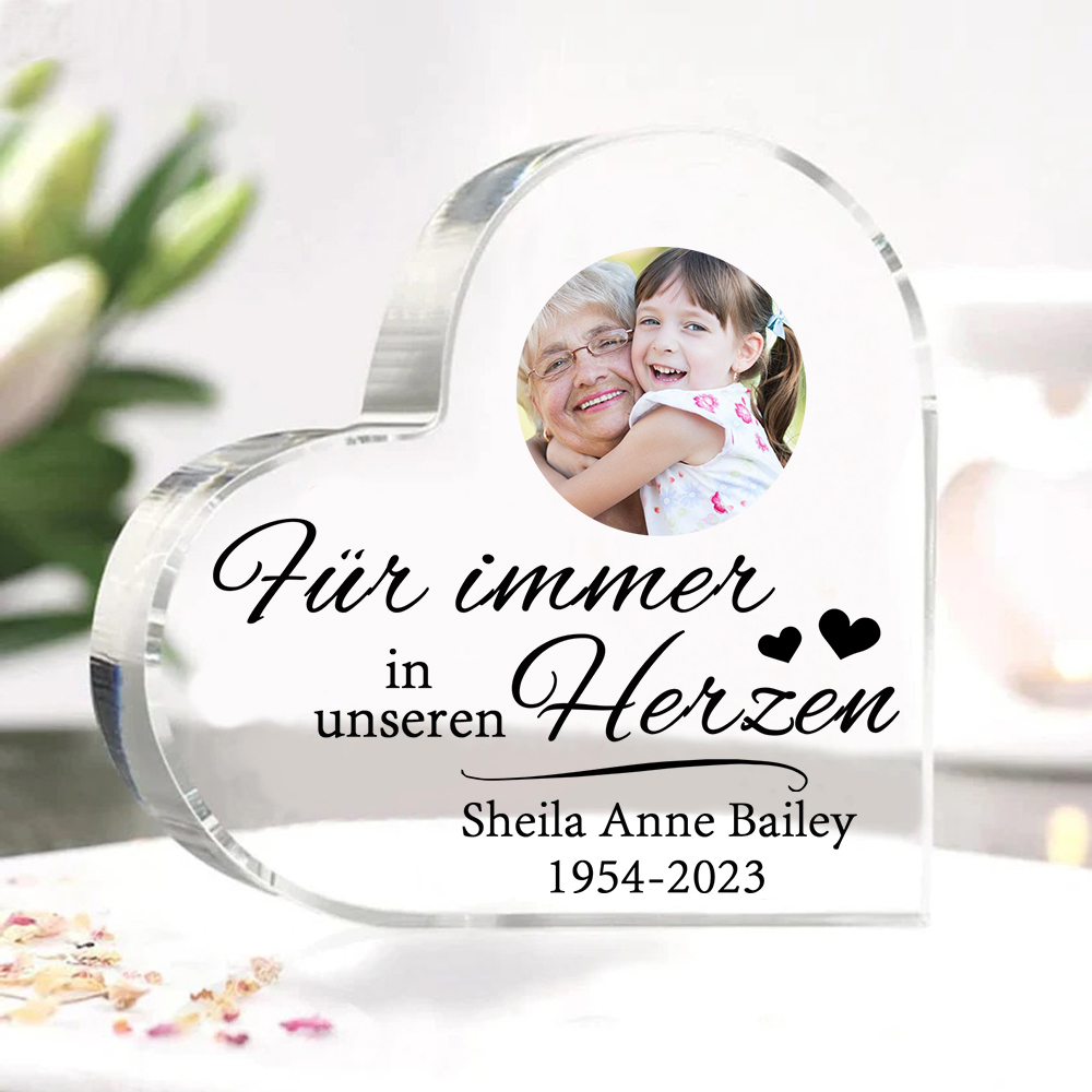 Personalisierter Text & Foto Acryl-Deko-Für immer in unseren Herzen-Trauer Schreibtischdekoration
