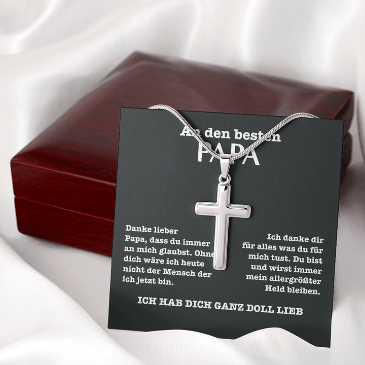 925 Sterling Silber An Den Besten Papa Kreuz Halskette - Ich Hab Dich Ganz Doll Lieb - Vatertag Geschenk mit Nachrichtenkarte