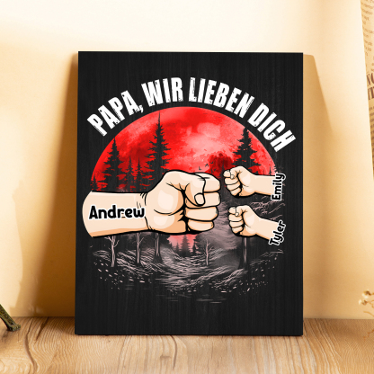 Familie Holzbild - Personalisierter Text & 3 Namen Wald Fauststoß Holzdekoration