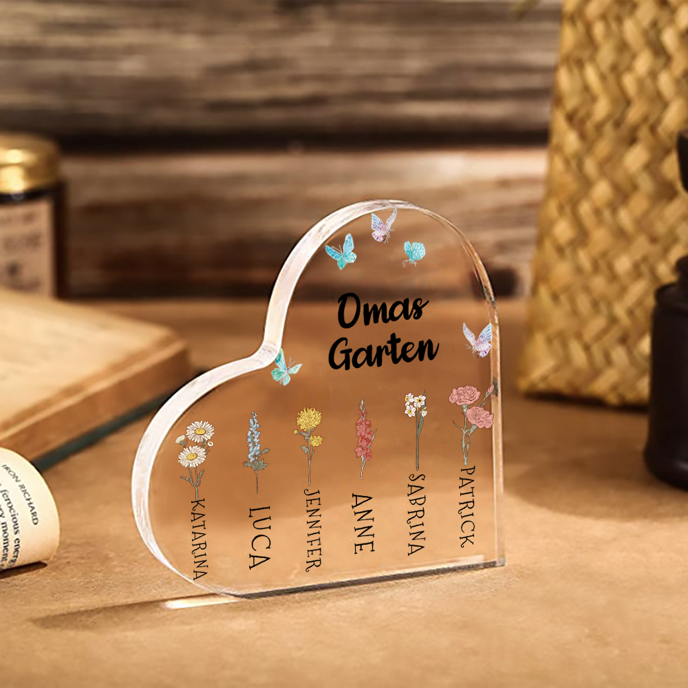 Personalisierte 1-6 Namen Geburtsblume Acryl-Deko-Omas Garten-Schreibtischdekoration
