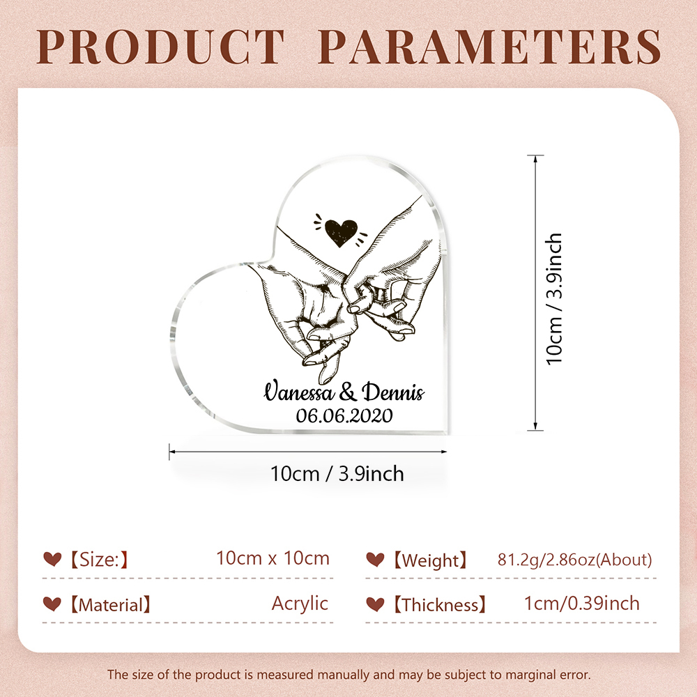 Personalisierte Text & Datum Acryl-Deko Pinky-Versprechen Schreibtischdekoration für Paar