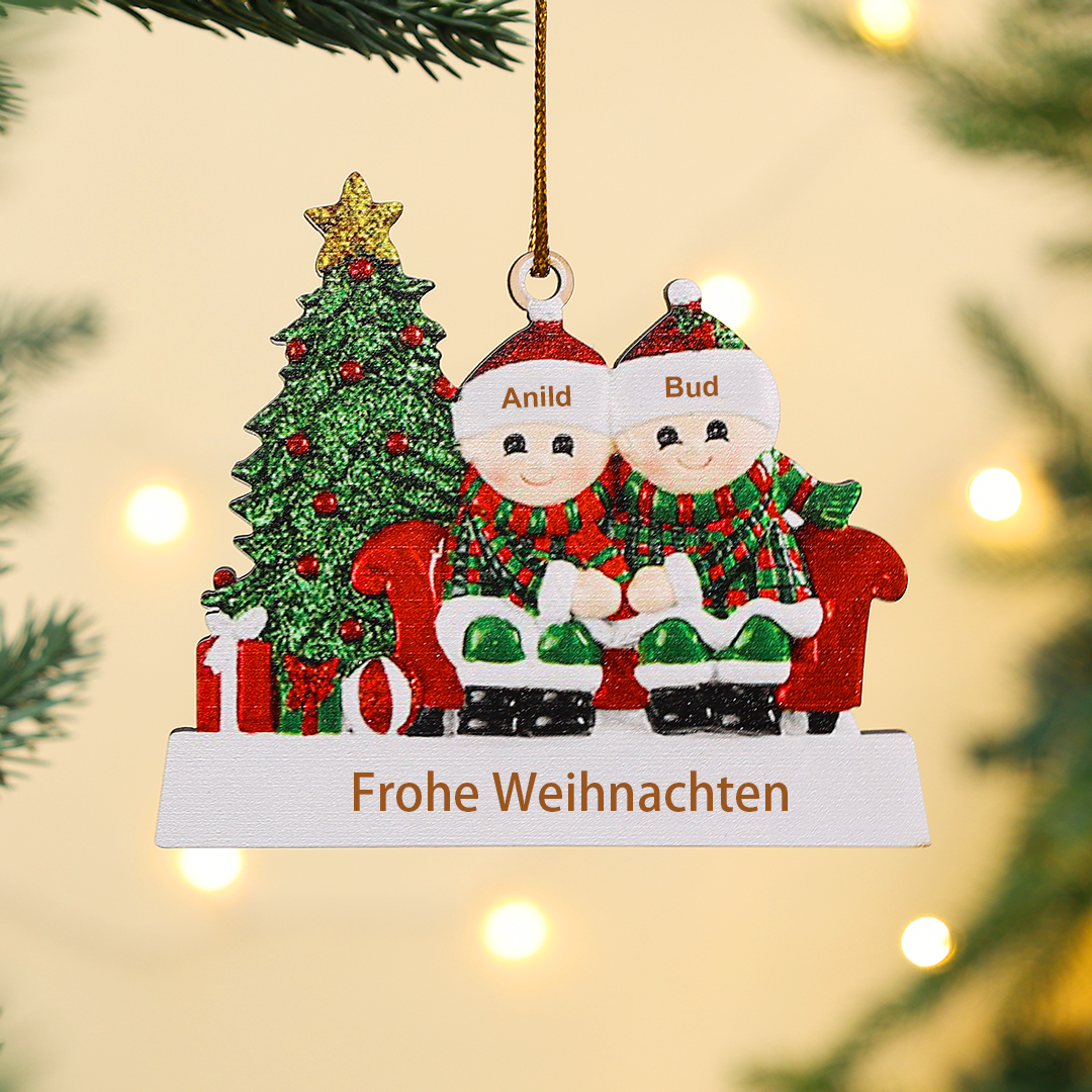 Holz Personalisierte 2 Namen & Text Unterm Weihnachtsbaum Weihnachtsornament Weihnachtsbaum Anhänger
