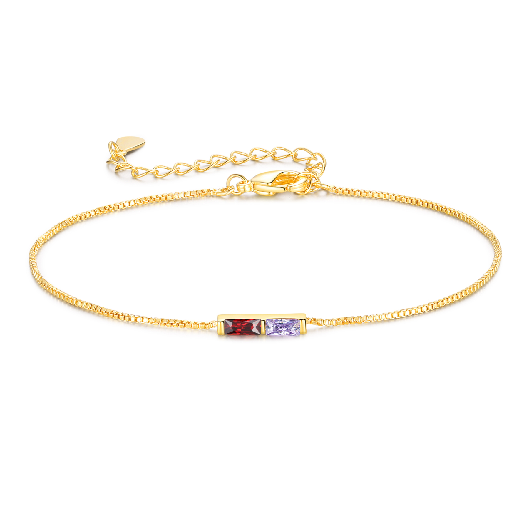 Personalisierte 2 Rechteck Geburtssteine Golden Feines Armband