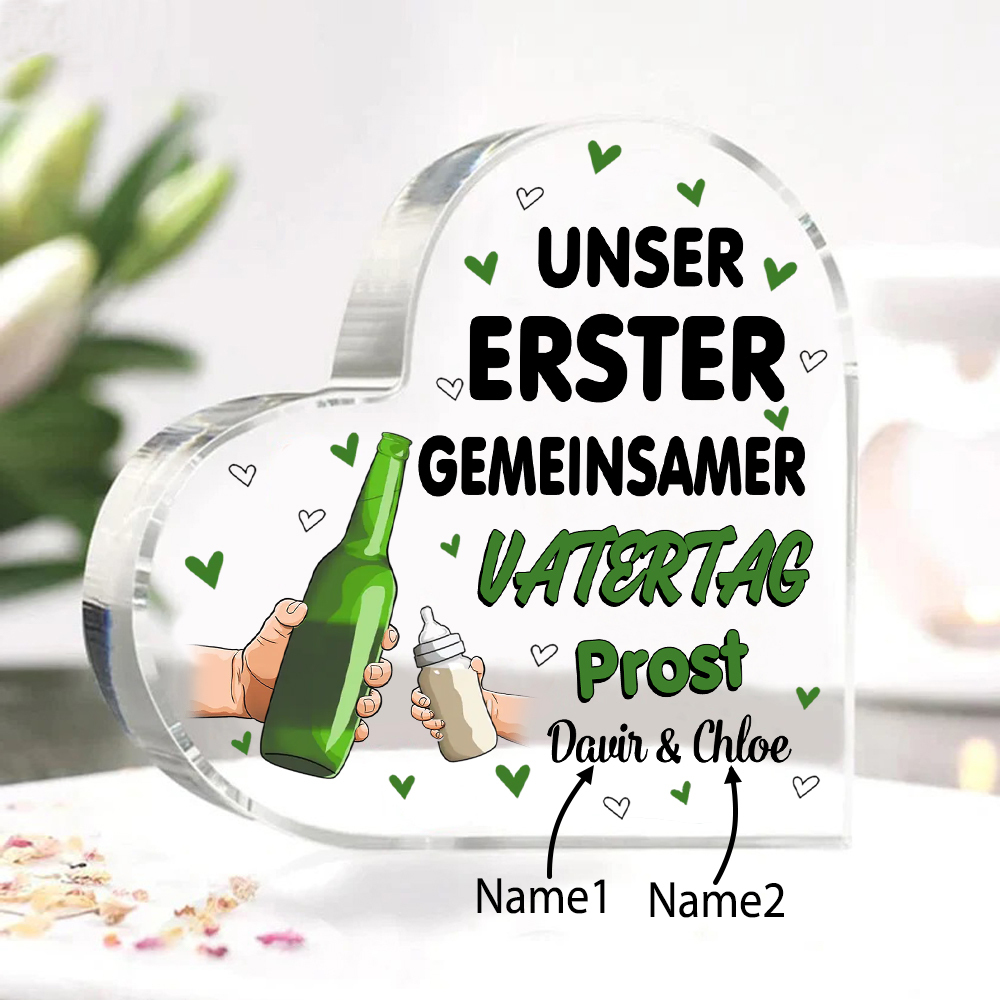 Personalisierte 2 Namen Acryl-Deko-Unser erster gemeinsamer Vatertag Prost-Schreibtischdekoration für Vater