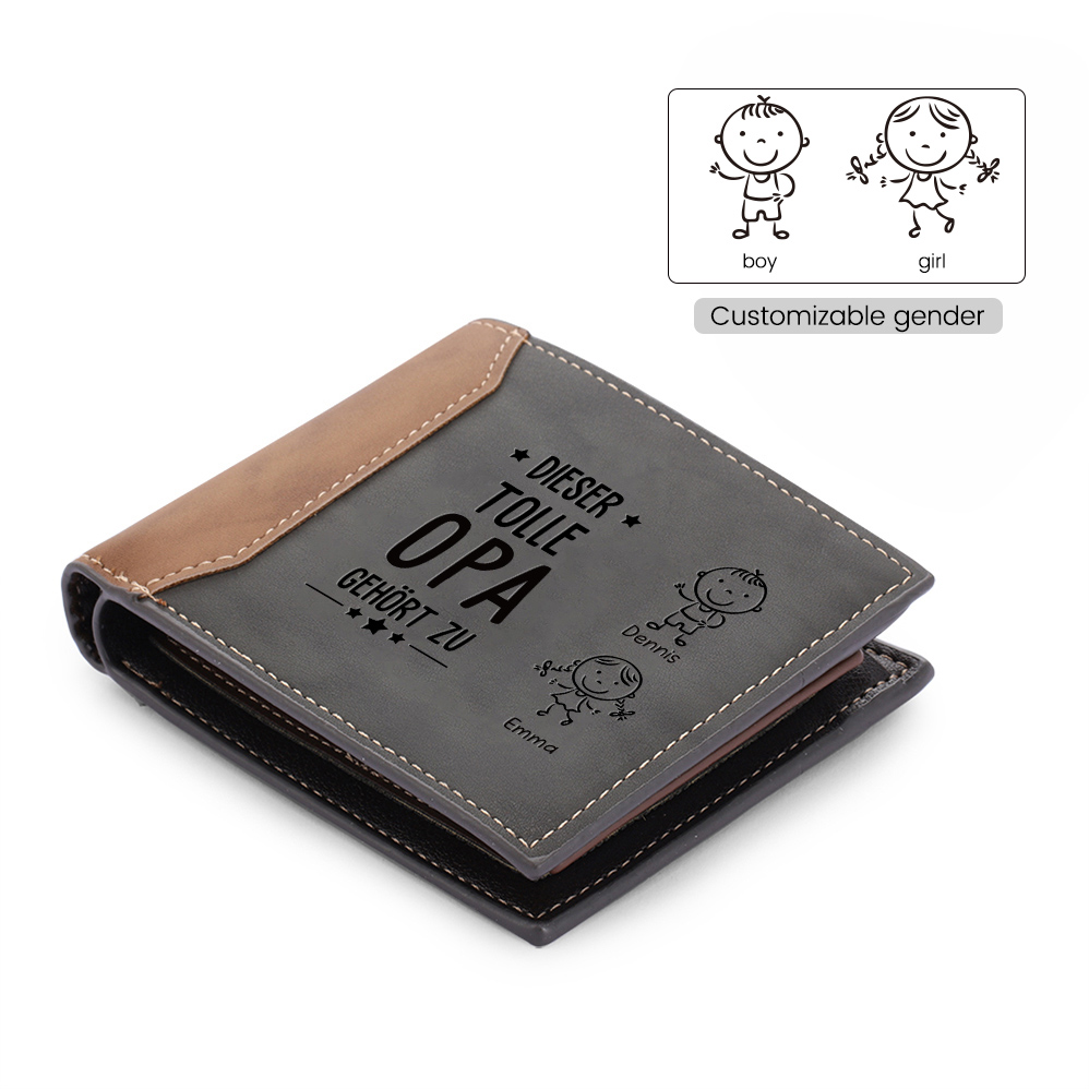 Herren Personalisiertes Foto & 2 Namen -Dieser tolle Opa gehört zu- Leder Geldbörse-Geschenk für Großvater