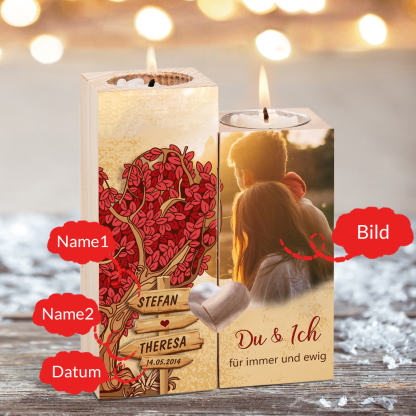 Personalisierte 2 Namen & Datum & Foto Kerzenhalter-Du & Ich für immer und ewig-Geschenk für Paare