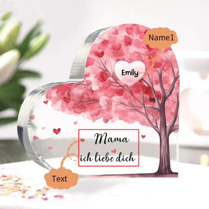 Personalisierter 1 Name & Text Rosa Familienbaum Familie Acryl-Deko Schreibtischdekoration für Mutter