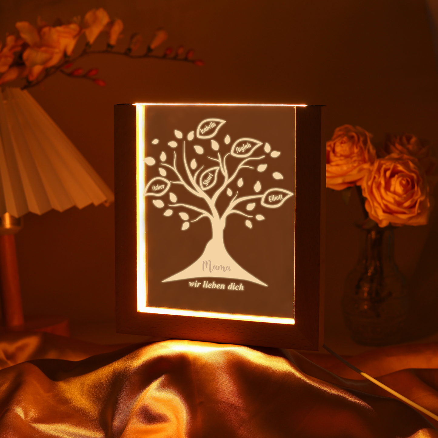 Personalisierte 5 Namen & Text Familienbaum Acryl Rahmen Nachtlicht Geschenk für Großmutter/Mutter zum Muttertag