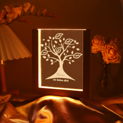 Personalisierte 5 Namen & Text Familienbaum Acryl Rahmen Nachtlicht Geschenk für Großmutter/Mutter zum Muttertag