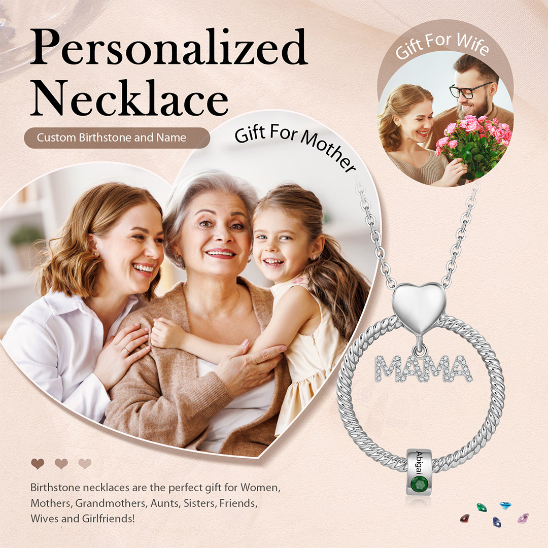 Personalisierter 1 Name Gravur "MAMA" Halskette mit 1 Geburtsstein-Warum ich dich liebe,Mama -Geschenk mit Nachrichtenkarte