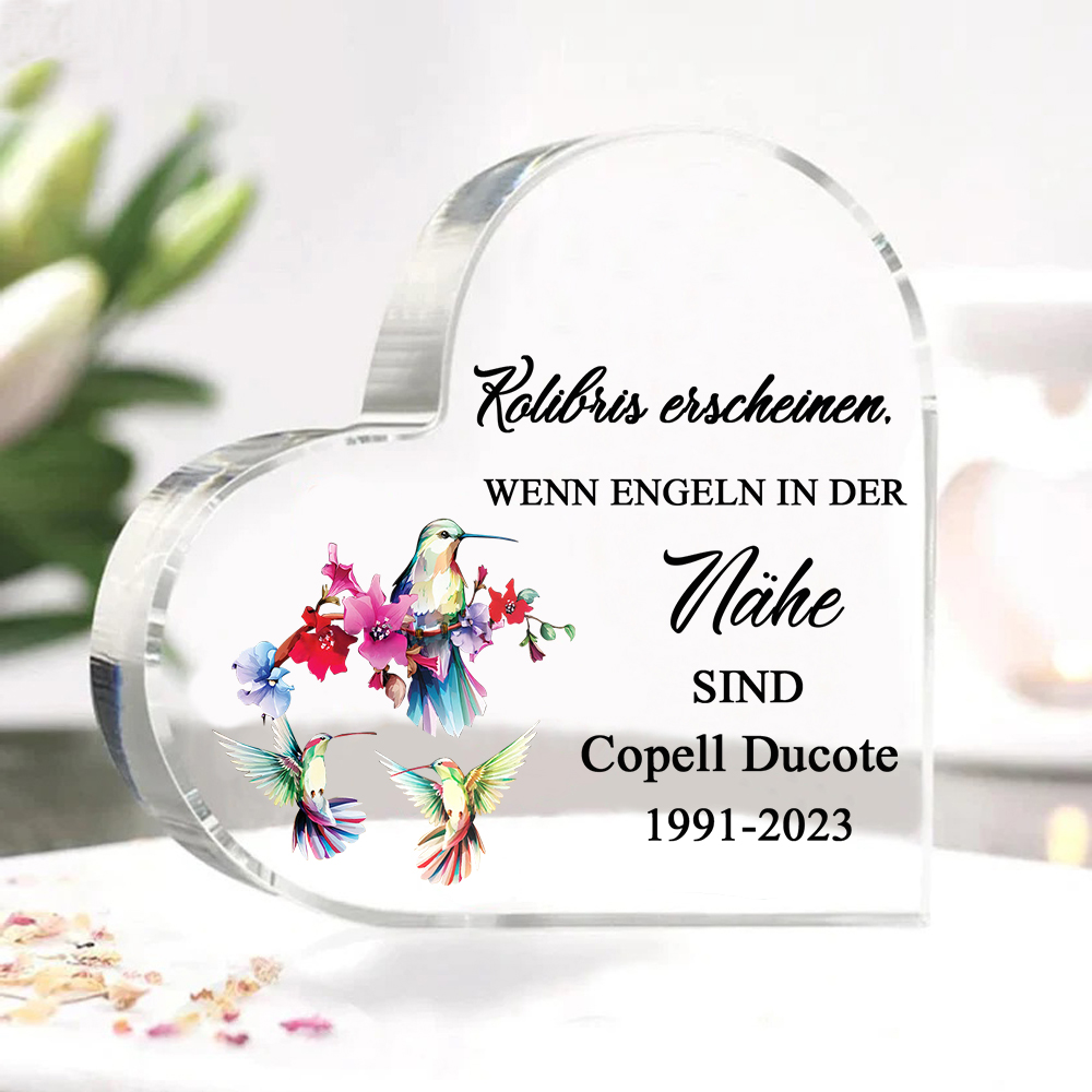 Personalisierter Name & Jahr Acryl-Deko-Kolibris erscheinen, wenn Engeln in der Nähe sind-Trauer Schreibtischdekoration