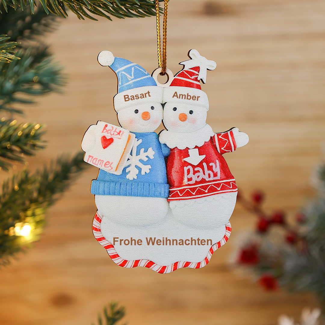 Holz Personalisierte 2Namen & Text Schneemann Weihnachtsornament Weihnachtsbaum Anhänger für Neue Eltern