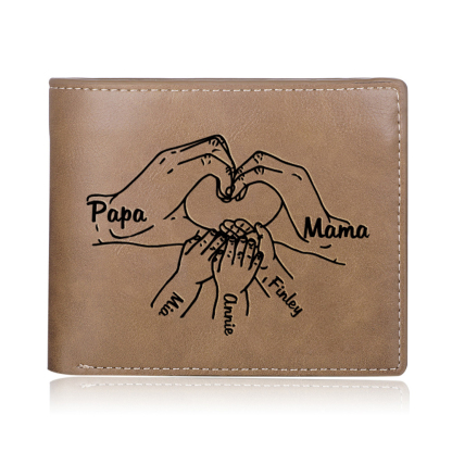 Personalisiertes Foto & 5 Namen Herz Hand Familie Leder Herren Geldbörse