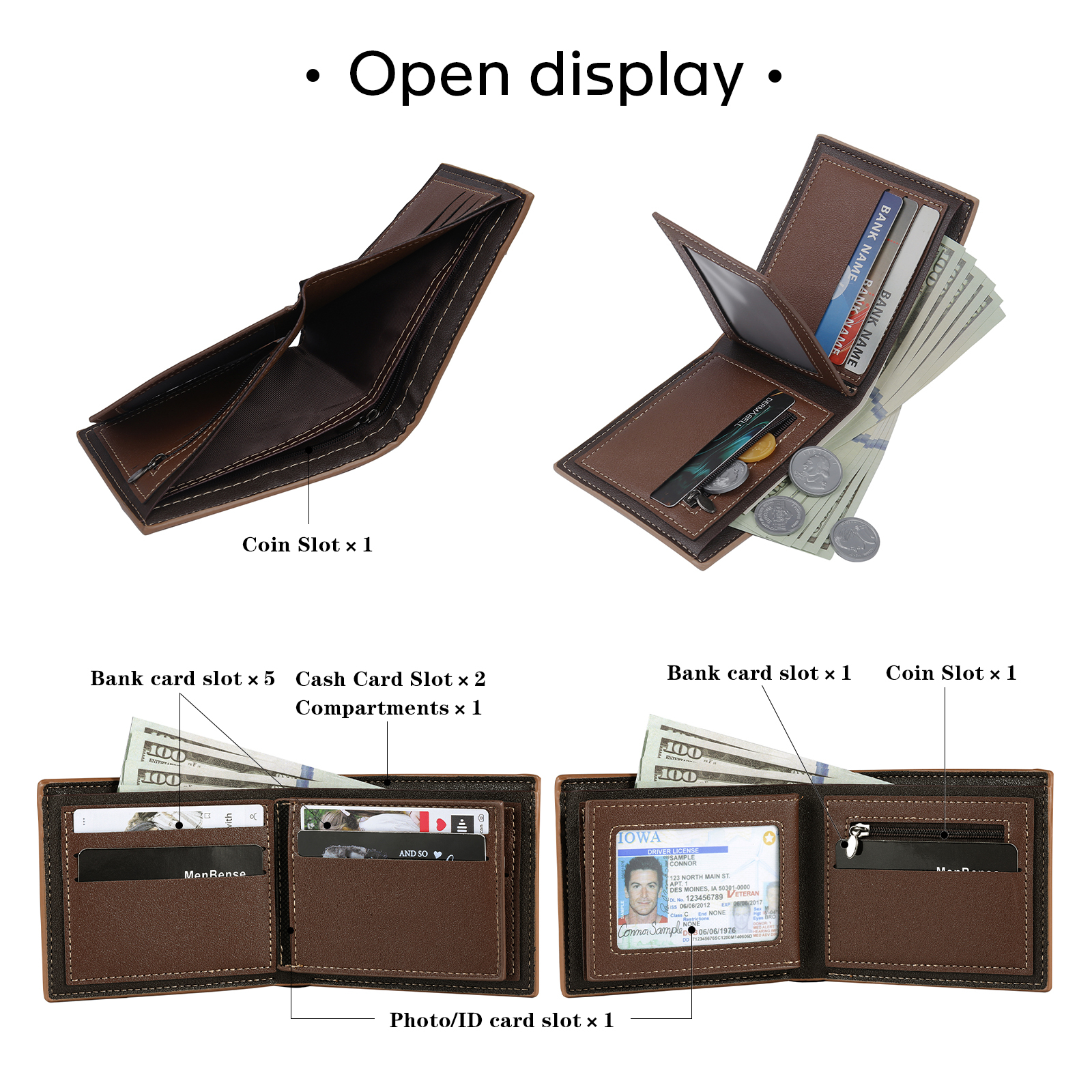 Personalisierte Foto & Name & 1 Buchstabe PU Leder Geldbörse