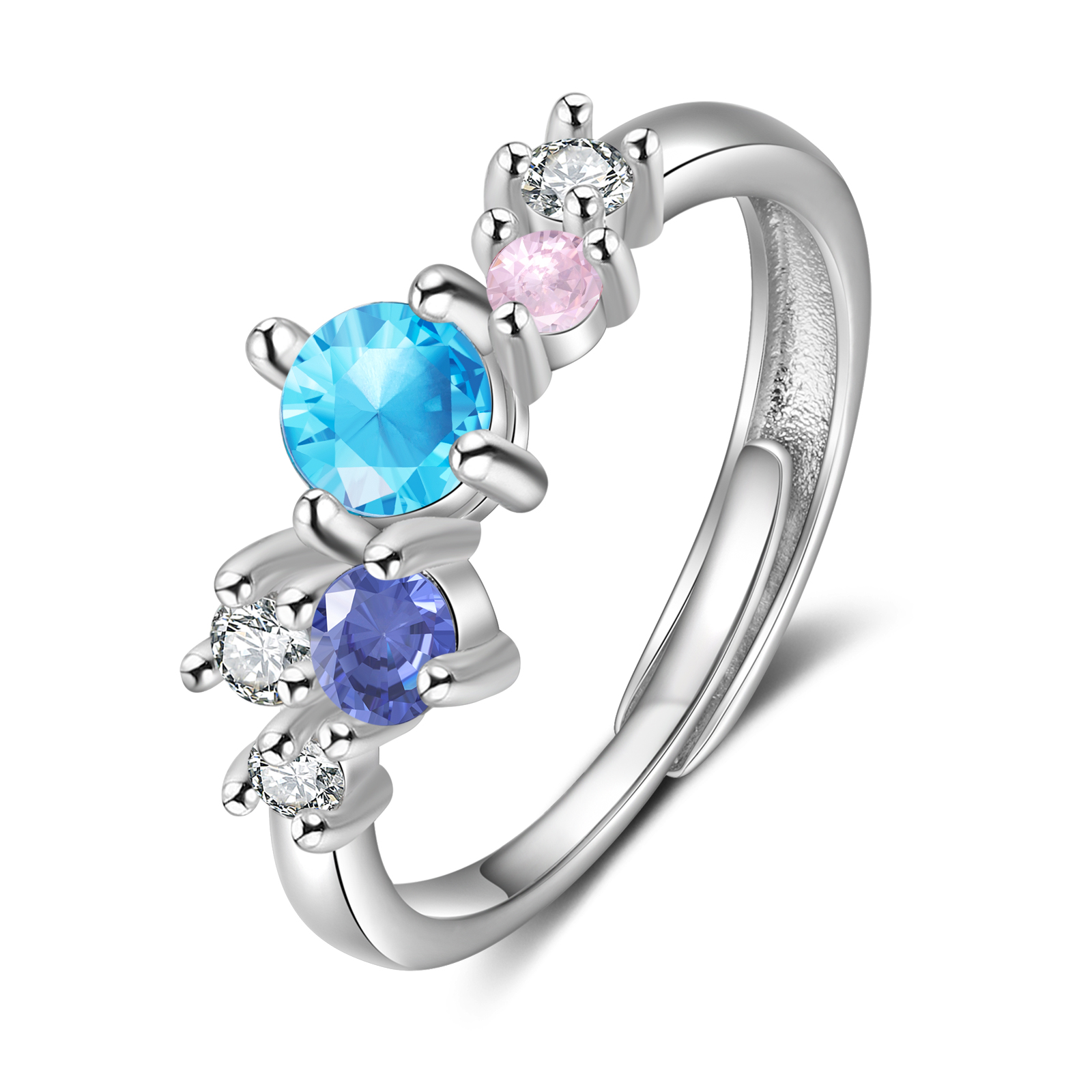 Personalisierte 3 Geburtssteine Offener Ring mit Zirkonia
