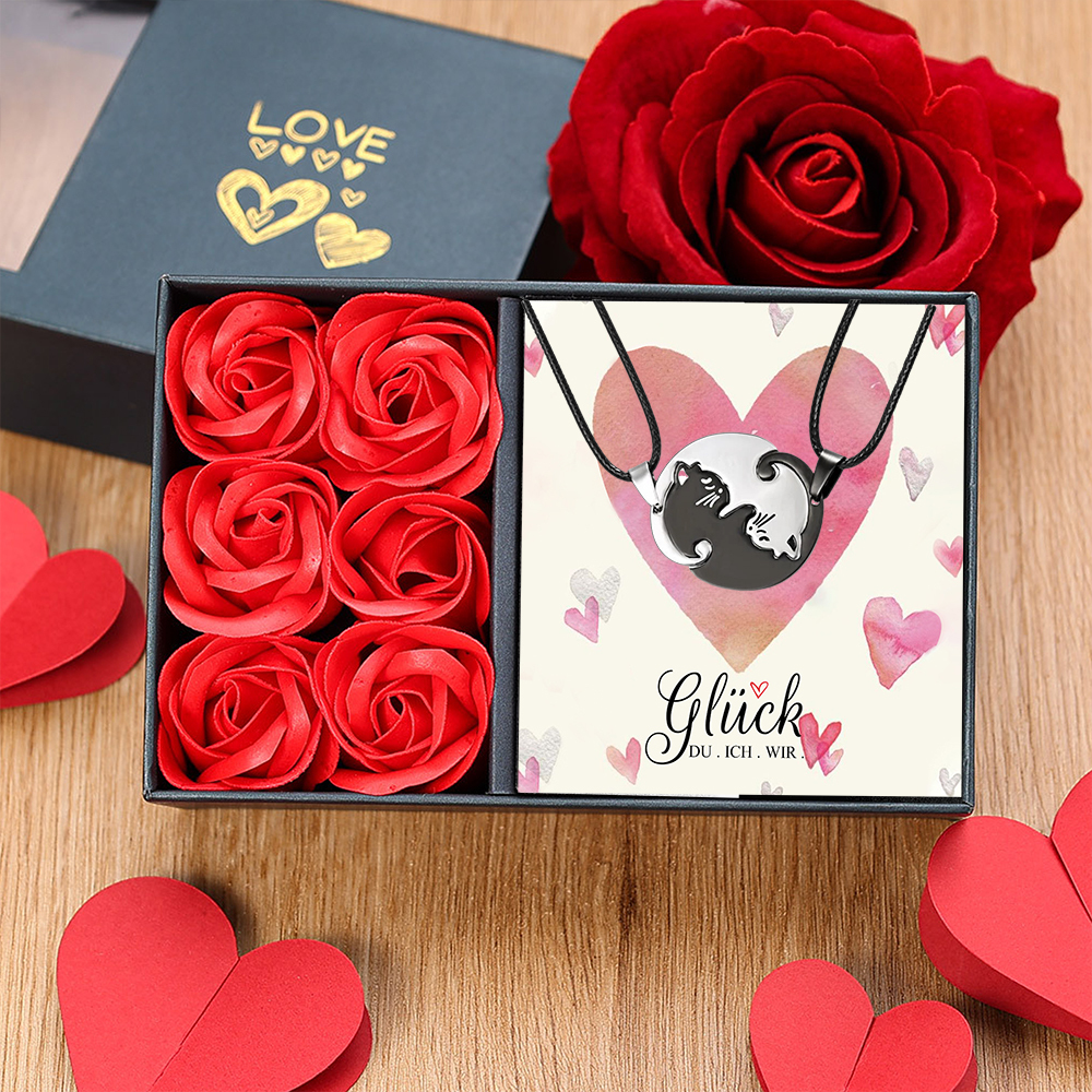 Halskette Set Schwarz & Weiß Katzen Puzzle Halsketten-Glück, Du, Ich, Wir-Geschenk mit Nachrichtenkarte