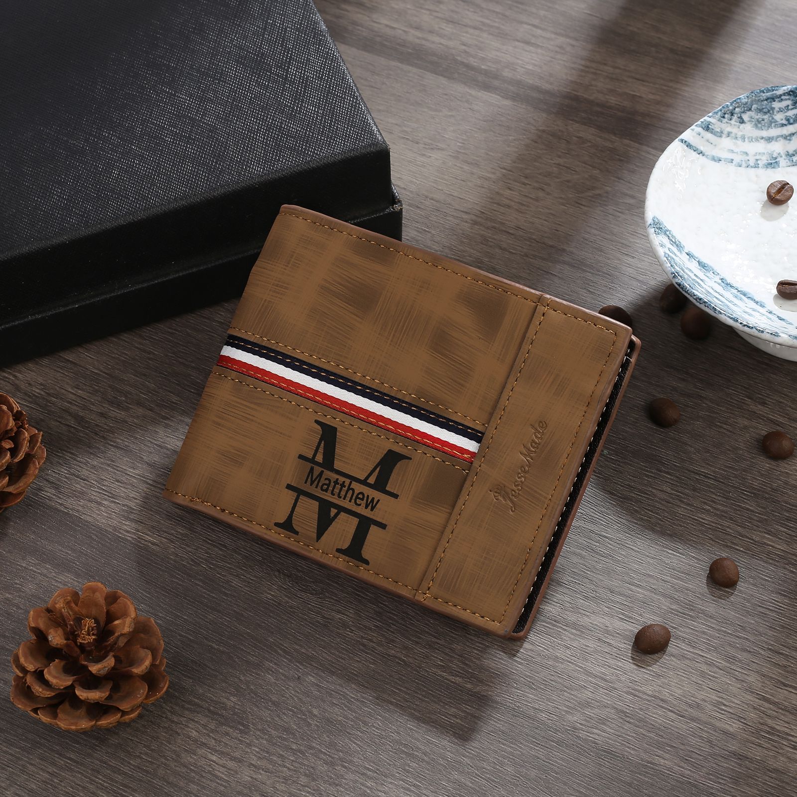 Personalisierte Foto & Name & 1 Buchstabe PU Leder Geldbörse