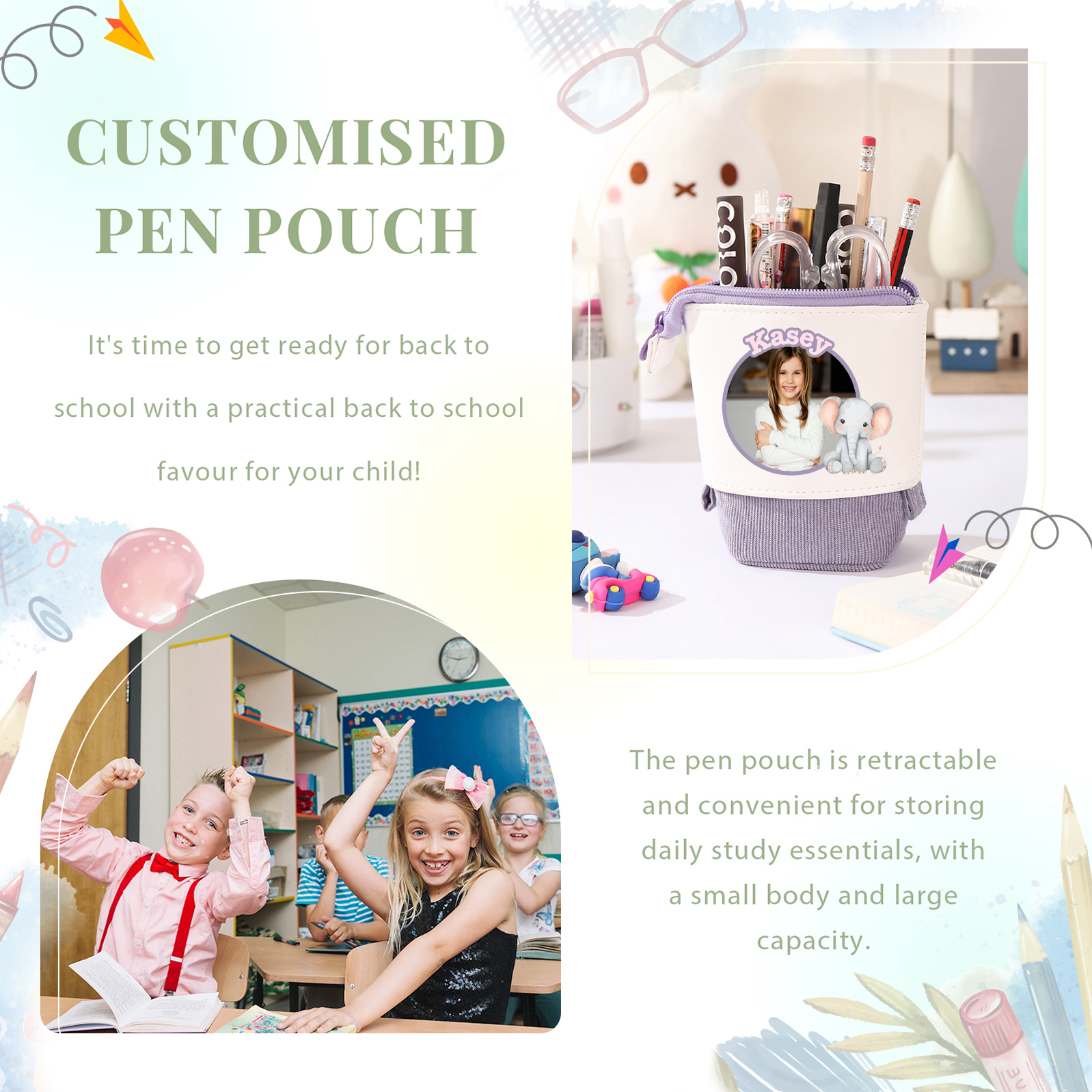 Personalisierter Name & Foto & Tiertyp Leinwand PU-Leder Stifteetui Stifttasche