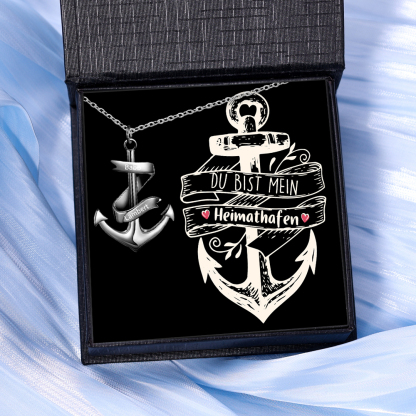 925 Sterling Silber Personalisierte 2 Namen Anker Halskette-Du bist mein Heimathafen-Geschenk mit Nachrichtenkarte