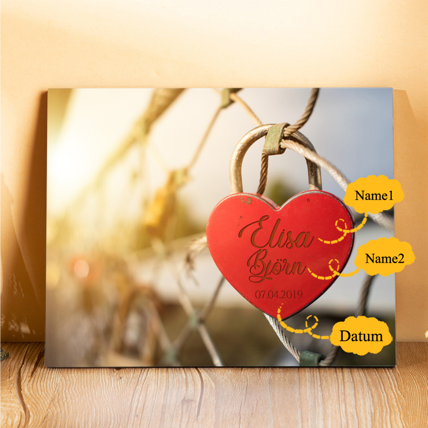 Pärchen Holzbild-Personalisierte 2 Namen & Datum Holzdekoration-für Paare