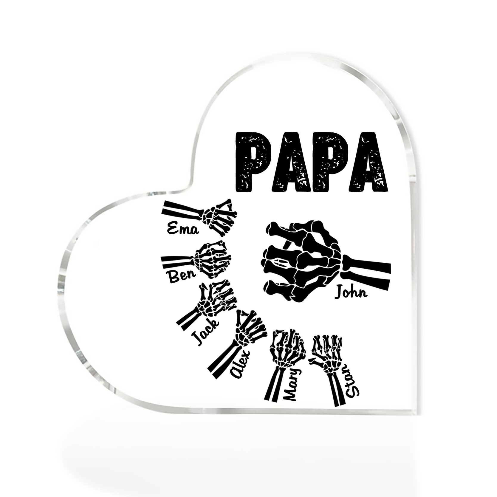 Personalisierte 7 Namen Acryl-Deko Papa Skelett Hand Schreibtischdekoration für Vater