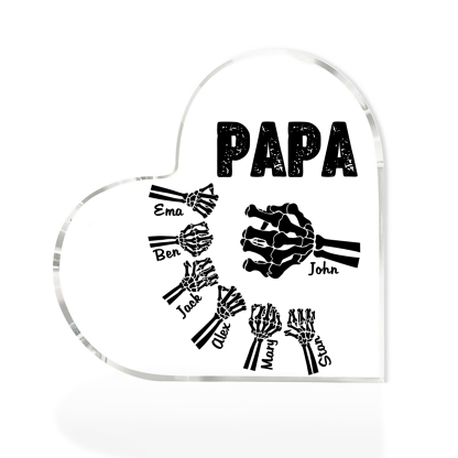 Personalisierte 7 Namen Acryl-Deko Papa Skelett Hand Schreibtischdekoration für Vater