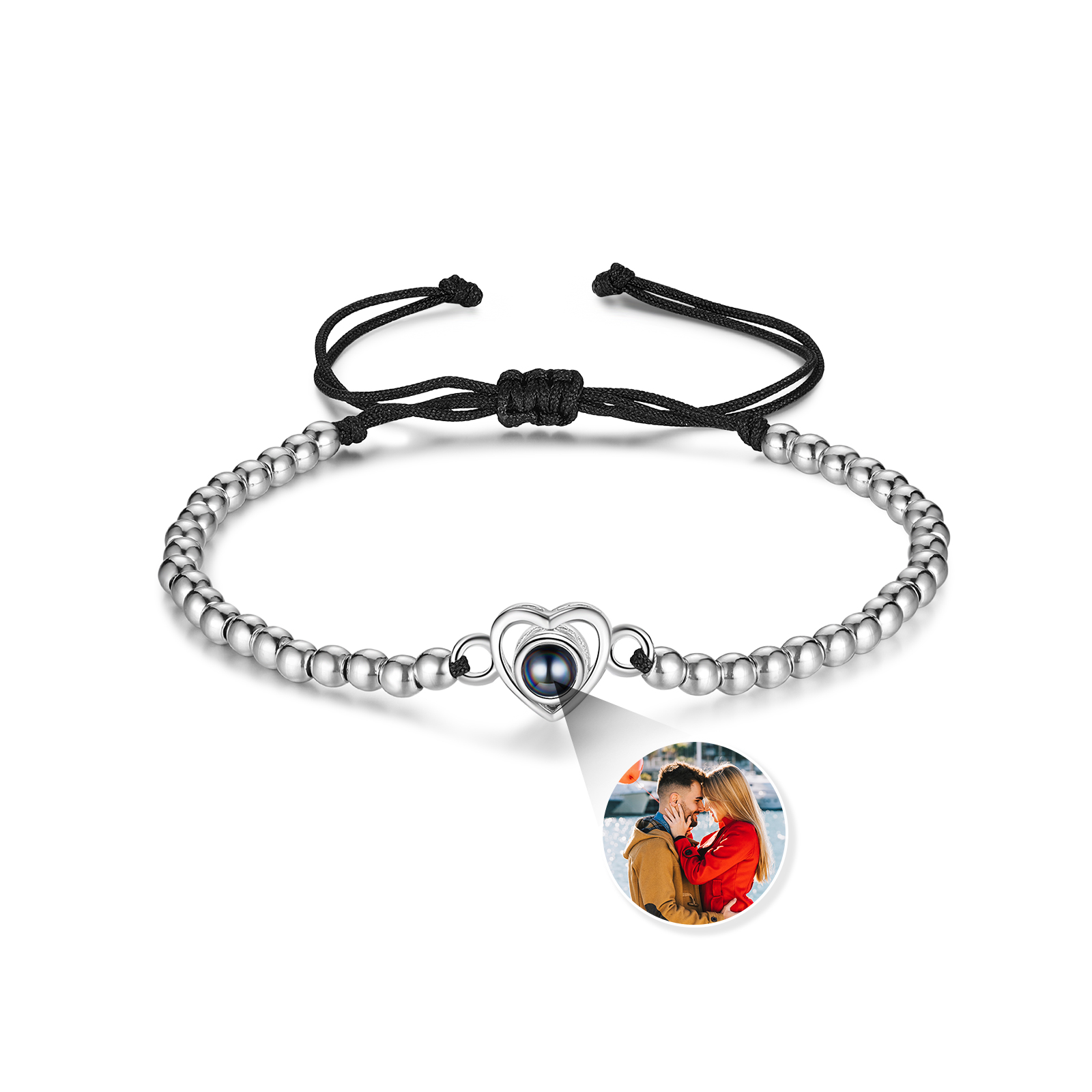 Personalisiertes Foto Herz Projektion Handseil Armband mit Perle