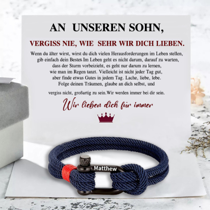 Herren Personalisierter 1 Name Edelstahl Hufeisenschnalle Handseil Armband-An unseren Sohn-Geschenk mit Nachrichtenkarte