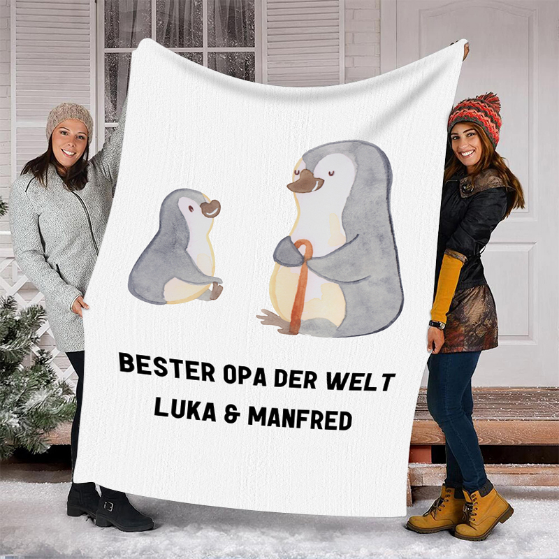 Personalisierbarer Text Pinguin Decke - An meinen Opa- Geschenk für Vater