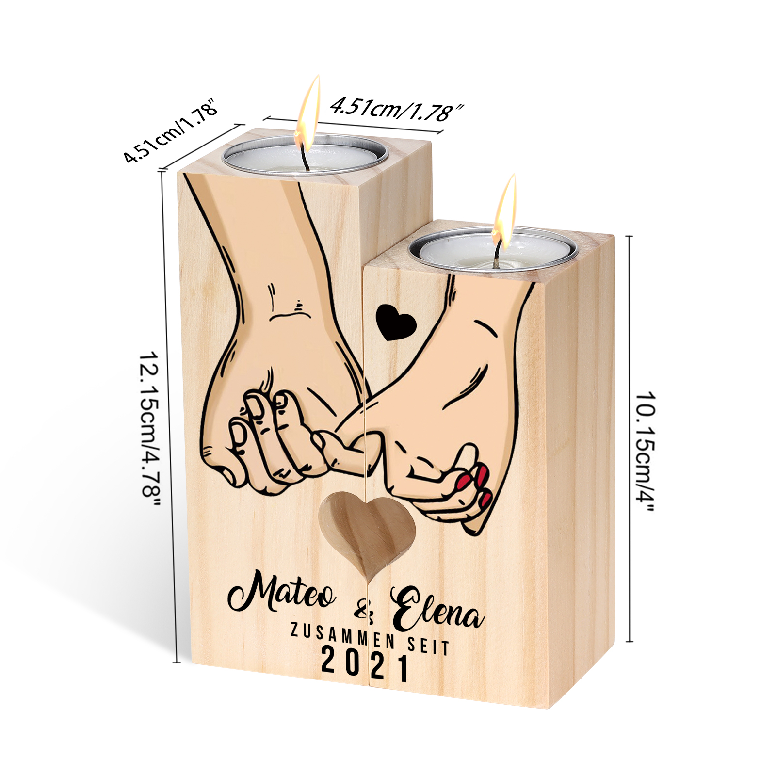 Paar Personalisierte Namen & Jahr Kerzenhalter - Hölzerne Kerzenständer Hochzeitstag Valentinstag Geschenke