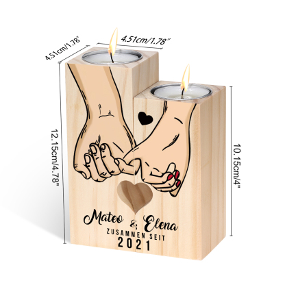 Paar Personalisierte Namen & Jahr Kerzenhalter - Hölzerne Kerzenständer Hochzeitstag Valentinstag Geschenke