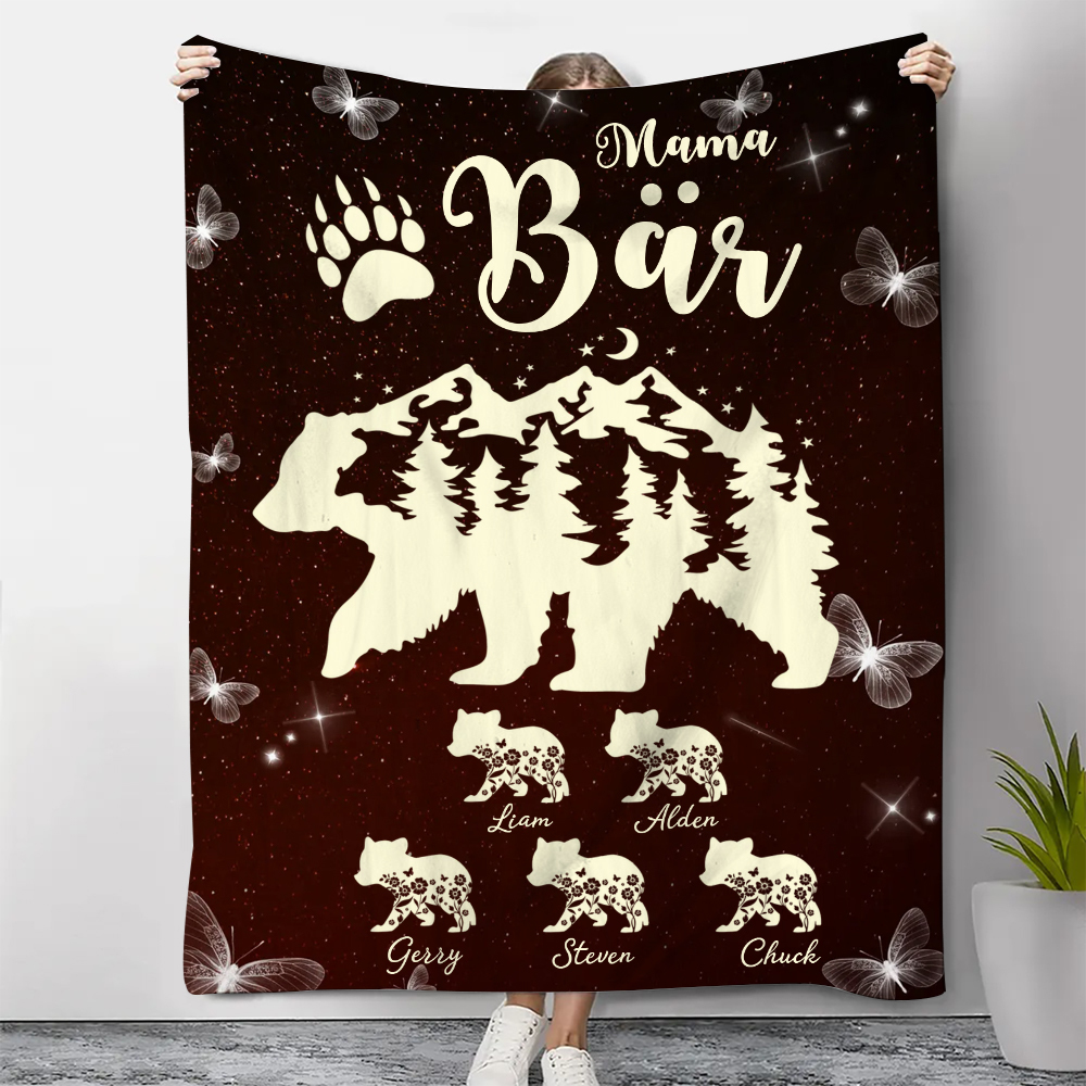 Personalisierbare 5 Namen Mama Bär Braun Decke - Geschenk für Mutter