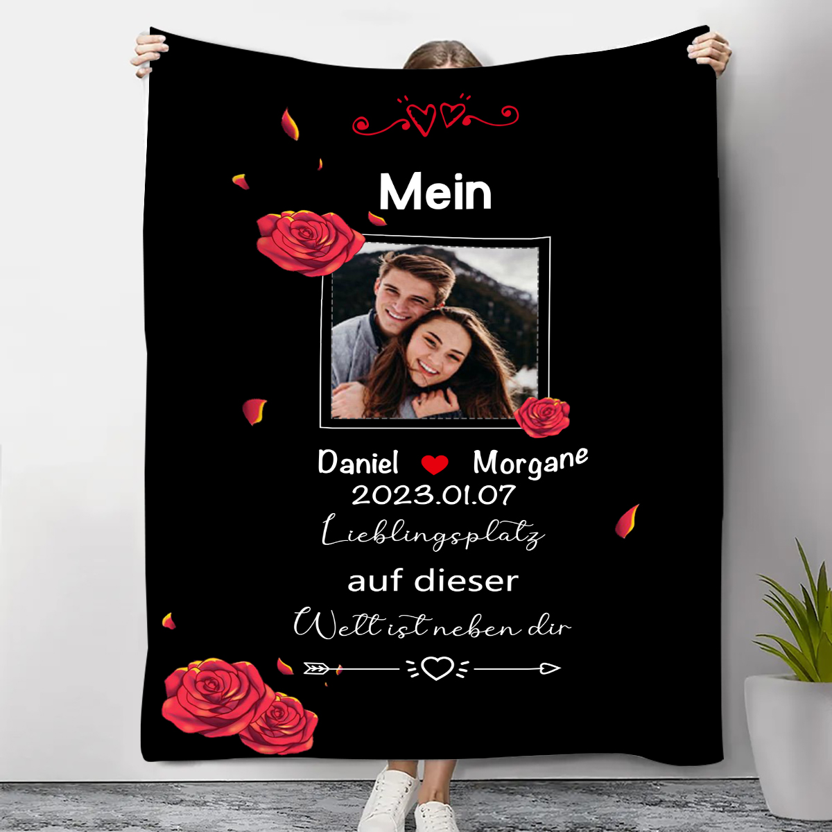 Personalisiertes Foto & 2 Texte Decke-Mein Lieblingsplatz auf dieser Welt ist neben dir-Für Paare