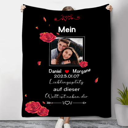 Personalisiertes Foto & 2 Texte Decke-Mein Lieblingsplatz auf dieser Welt ist neben dir-Für Paare