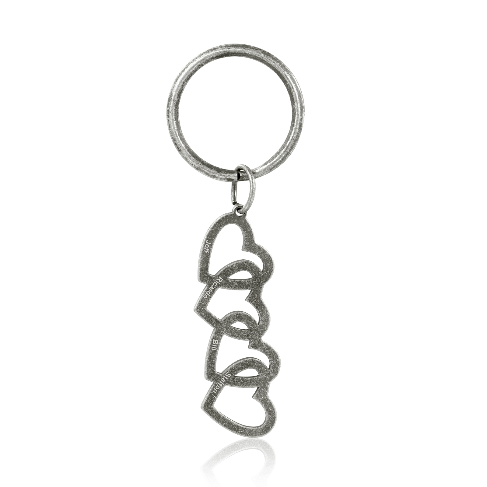 Personalisierbare 4 Namen Herz Vintage Edelstahl Schlüsselanhänger