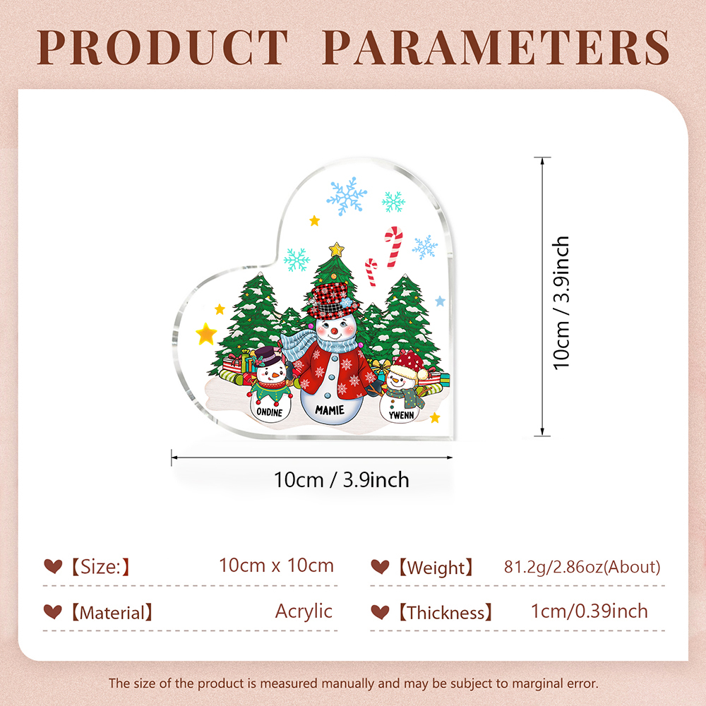 Personalisierte 3 Namen Schneemann & Weihnachtsbaum Familie Weihnachten Acryl-Deko-Schreibtischdekoration